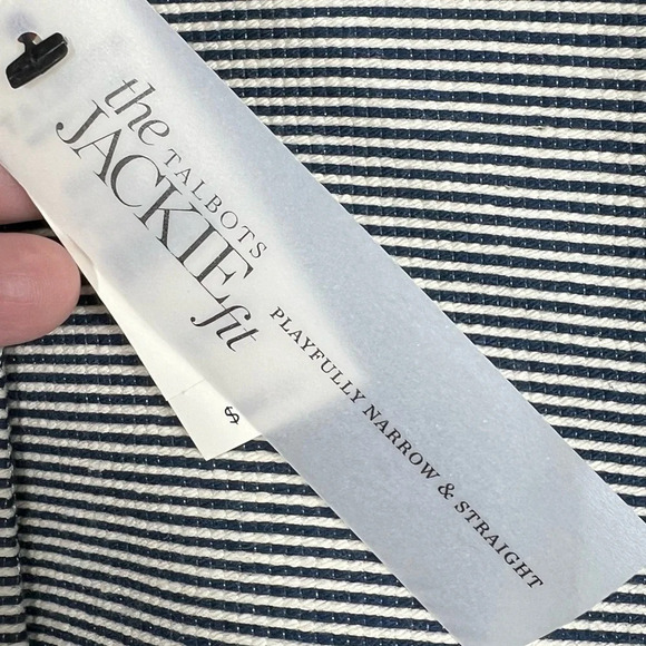 TALBOTS The Jackie Fit Navy/Linen Striped Button Down 4 button Blazer Size 12 - Picture 9 of 10